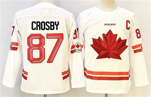 Men%27s Canada Hockey #87 Sidney Crosby White With C Patch Stitched Jersey