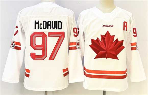 Men%27s Canada Hockey #97 Connor McDavid White With A Patch Stitched Jersey