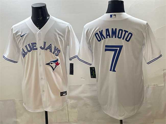 Men%27s Toronto Blue Jays #7 Kazuma Okamoto White 2025 Cool Base Stitched Jersey