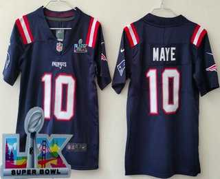 Youth New England Patriots #10 Drake Maye Limited Navy Super Bowl LX Vapor Jersey