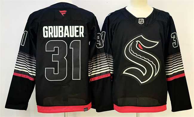 Men%27s Seattle Kraken #31 Philipp Grubauer Black 2026 Alternate Stitched Hockey Jersey