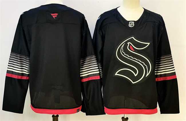 Men%27s Seattle Kraken Blank Black Alternate Stitched Hockey Jersey