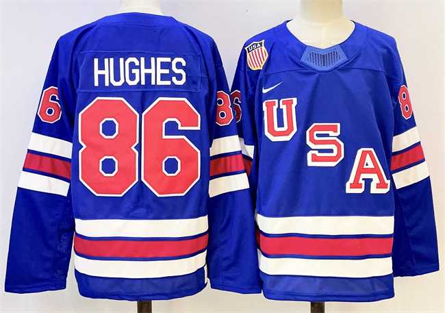 Men%27s USA #86 Jack Hughes Blue 2025-2026 Stitched Jersey