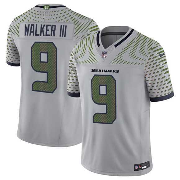 Men%27s Seattle Seahawks #9 Kenneth Walker III Gray 2025 F.U.S.E. %27Rivalries%27 Vapor Limited Stitched Jersey Dzhi