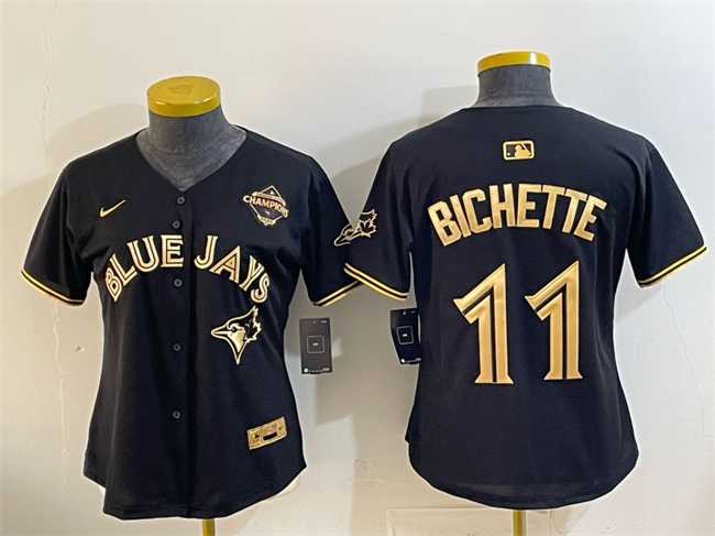 Women%27s Toronto Blue Jays #11 Bo Bichette Black Gold 2025 American League Champions Limited Stitched Jersey Dzhi