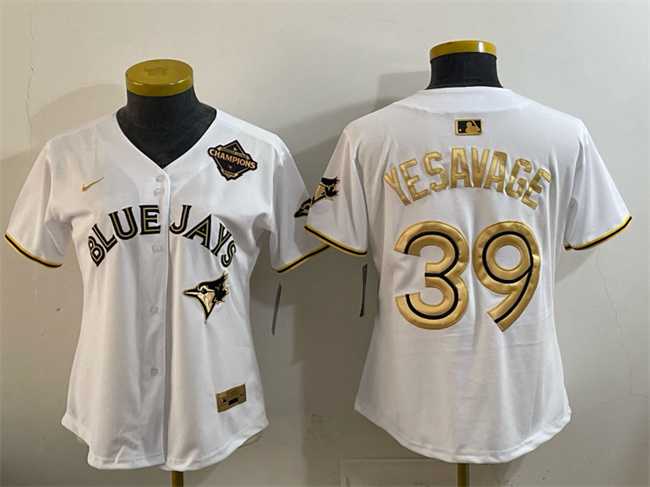 Women%27s Toronto Blue Jays #39 Trey Yesavage White Gold 2025 American League Champions Limited Stitched Jersey Dzhi