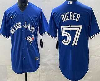 Men%27s Toronto Blue Jays #57 Shane Bieber Blue Cool Base Jersey