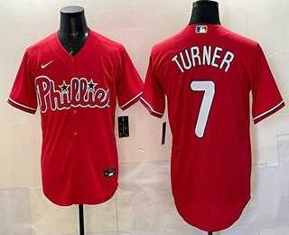 Men%27s Philadelphia Phillies #7 Trea Turner Red Cool Base Stitched Jersey