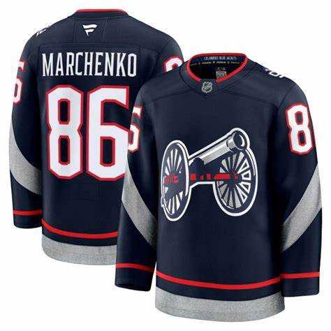 Men%27s Columbus Blue Jackets #86 Kirill Marchenko Navy 2024-25 Stitched Jersey Dzhi