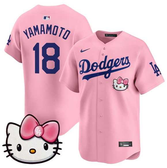 Men%27s Los Angeles Dodgers #18 Yoshinobu Yamamoto Pink 2025 Hello Kitty Vapor Limited Stitched Jersey Dzhi