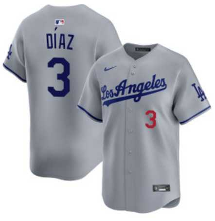Men%27s Los Angeles Dodgers #3 Edwin Diaz Grey Cool Base Stitched Jersey Dzhi