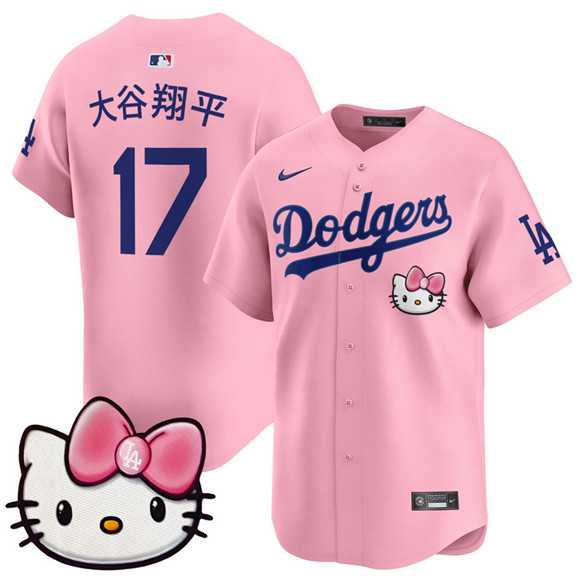 Men%27s Los Angeles Dodgers #17 Ohtani Pink 2025 Hello Kitty Vapor Limited Stitched Jersey Dzhi