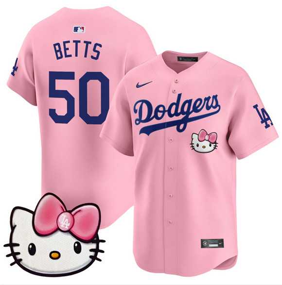 Men%27s Los Angeles Dodgers #50 Mookie Betts Pink 2025 Hello Kitty Vapor Limited Stitched Jersey Dzhi