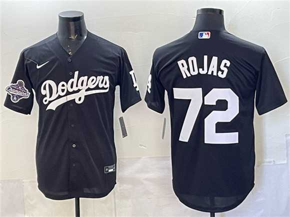 Men%27s Los Angeles Dodgers #72 Miguel Rojas Black 2025 World Series Champions Patch Cool Base Stitched Jersey Dzhi