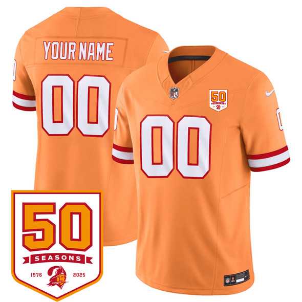 Men%27s Tampa Bay Buccaneers Active Player Custom Orange 2025 F.U.S.E. 50th Anniversary Patch Vapor Limited Football Stitched Jersey