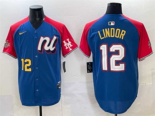 Men%27s National League #12 Francisco Lindor Blue Red Alternate 2025 All-Star Edition Limited Stitched Jersey