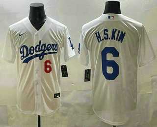 Men%27s Los Angeles Dodgers #6 Hyeseong Kim White Cool Base Jersey