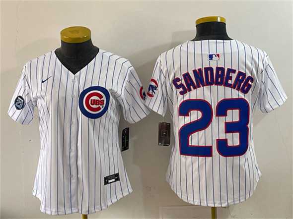 Youth Chicago Cubs #23 Ryne Sandberg White Pinstripe %27Ryne Sandberg Tribute%27 Vapor Limited V2 Stitched Jersey