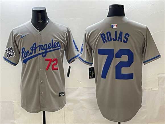 Men%27s Los Angeles Dodgers #72 Miguel Rojas Gray 2025 World Series Champions Patch Limited Stitched Jersey