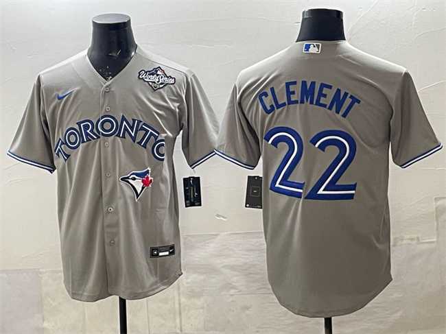 Men%27s Toronto Blue Jays #22 Ernie Clement Grey 2025 World Series Cool Base Stitched Jersey
