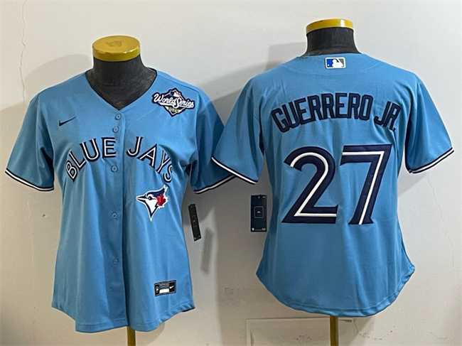Women%27s Toronto Blue Jays #27 Vladimir Guerrero Jr. Blue 2025 World Series Cool Base Stitched Jersey(Run Small)