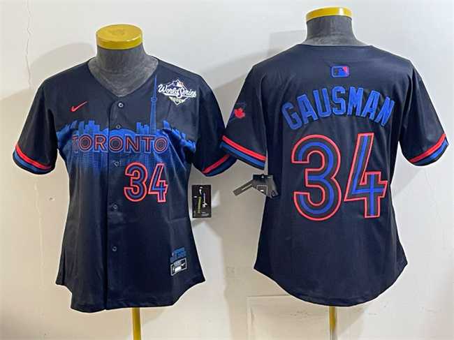 Women%27s Toronto Blue Jays #34 Kevin Gausman Navy 2025 World Series City Connect Limited Stitched Jersey(Run Small)