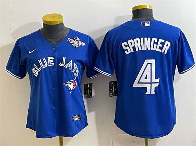 Women%27s Toronto Blue Jays #4 George Springer Royal 2025 World Series Cool Base Stitched Jersey(Run Small)