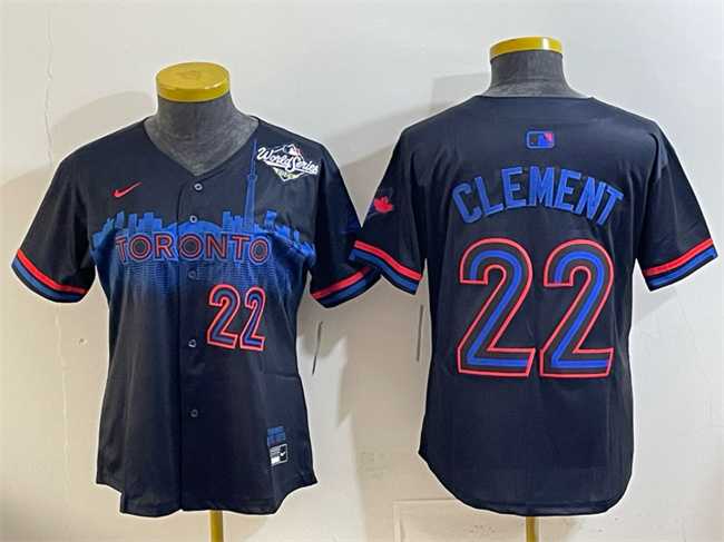 Women%27s Toronto Blue Jays #22 Ernie Clement Navy 2025 World Series City Connect Limited Stitched Jersey(Run Small)