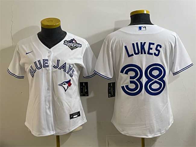 Women%27s Toronto Blue Jays #38 Nathan Lukes White 2025 World Series Home Cool Base Stitched Jersey(Run Small)