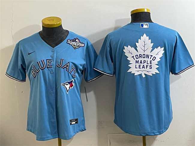 Women%27s Toronto Blue Jays & Leafs Blue 2025 World Series With White Leafs Logo Cool Base Stitched Jersey(Run Small)
