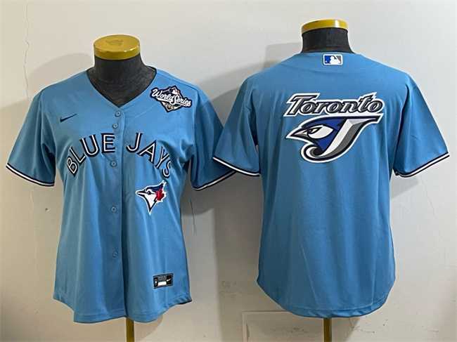 Women%27s Toronto Blue Jays Team Big Logo Blue 2025 World Series Cool Base Stitched Jersey(Run Small)