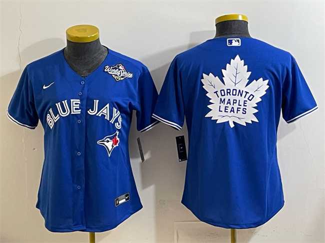 Women%27s Toronto Blue Jays & Leafs Royal 2025 World Series With White Leafs Logo Cool Base Stitched Jersey(Run Small)