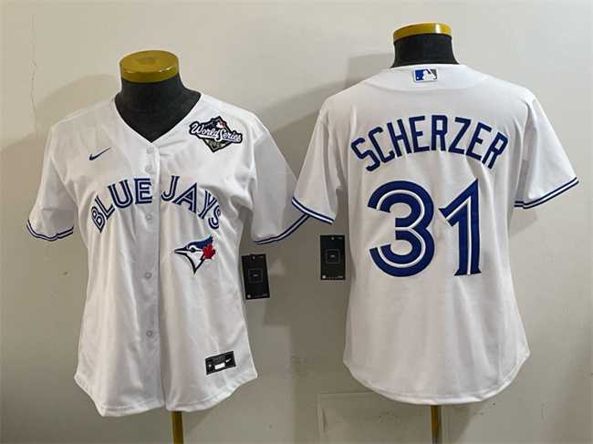 Youth Toronto Blue Jays #31 Max Scherzer White 2025 World Series Cool Base Stitched Jersey