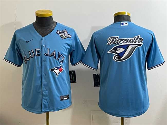 Youth Toronto Blue Jays Team Big Logo Blue 2025 World Series Cool Base Stitched Jersey