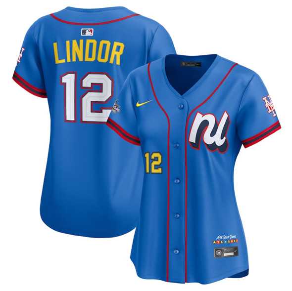 Women%27s National League #12 Francisco Lindor Blue 2025 All-Star Edition Limited Stitched Baseball Jersey(Run Small)