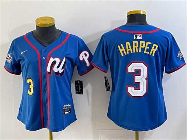 Women%27s National League #3 Bryce Harper Blue 2025 All-Star Edition Limited Stitched Baseball Jersey(Run Small)