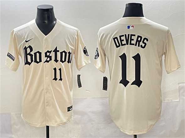 Men%27s Boston Red Sox #11 Rafael Devers Cream Gothic Vapor Limited Stitched Baseball Jersey