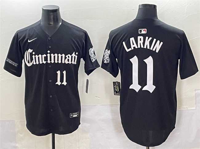 Men%27s Cincinnati Reds #11 Barry Larkin Black %27Gothic Queen City Edition%27 Vapor Premier Limited Stitched Baseball Jersey