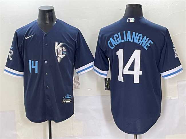 Men%27s Kansas City Royals #14 Jac Caglianone Navy City Connect Stitched Baseball Jersey