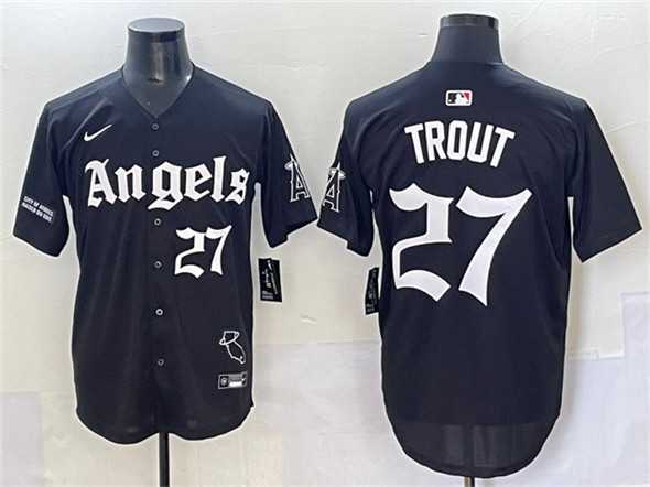 Men%27s Los Angeles Angels #27 Mike Trout Black %27Gothic Halo Edition%27 Vapor Limited Stitched Jersey