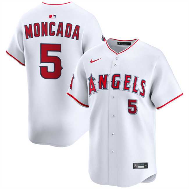 Men%27s Los Angeles Angels #5 Yoan Moncada White Home Limited Stitched Baseball Jersey Dzhi