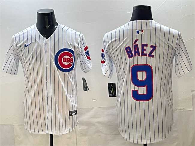 Men%27s Chicago Cubs #9 Javier Baez White Home Limited Stitched Jersey