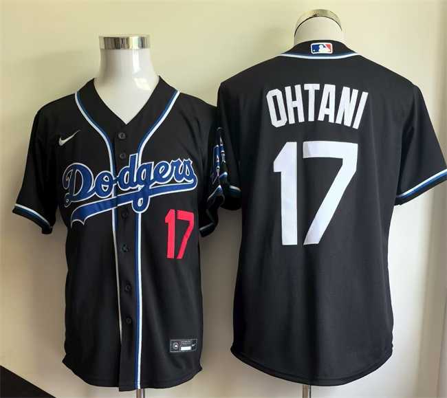 Men%27s Los Angeles Dodgers #17 Shohei Ohtani Black Cool Base Stitched Jersey