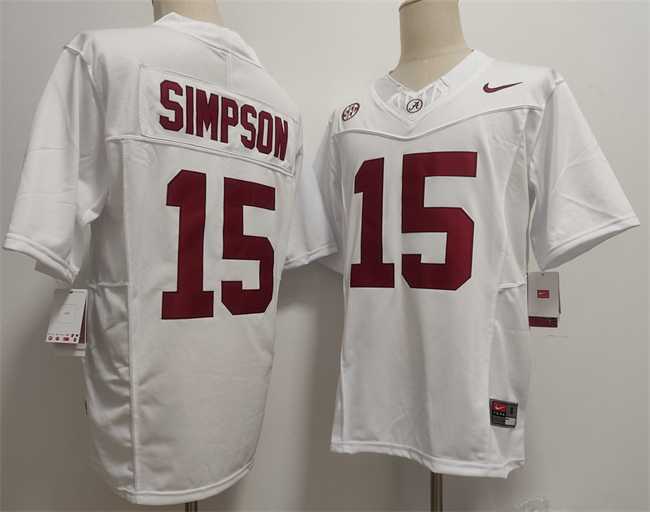 Men%27s Alabama Crimson Tide #15 Ty Simpson White F.U.S.E. Stitched Football Jersey