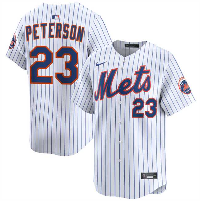 Men%27s New York Mets #23 David Peterson White 2025 Home Limited Stitched Baseball Jersey Dzhi