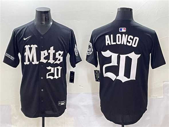 Men%27s New York Mets #20 Pete Alonso Black %27Gotham Gothic Edition%27 Vapor Premier Limited Stitched Baseball Jersey