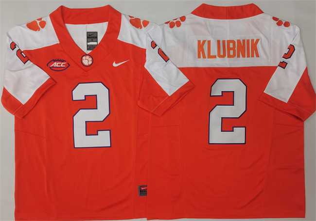 Men%27s Clemson Tigers #2 Cade Klubnik Orange White F.U.S.E. Stitched Football Jersey