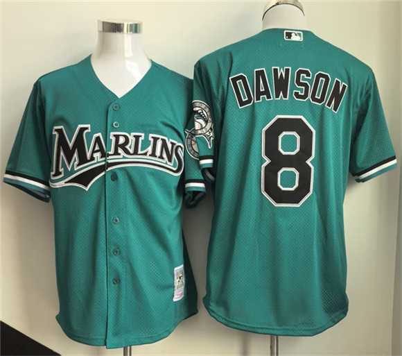 Men%27s Miami Marlins #8 Andre Dawson Teal Throwback Stitched Jersey