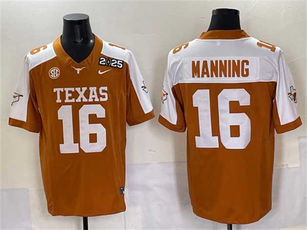 Men%27s Texas Longhorns #16 Peyton Manning Orange 2025 CFP Final With SEC Patch Stitched Jersey