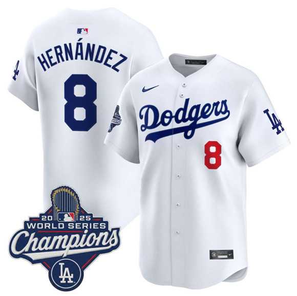 Men%27s Los Angeles Dodgers #8 Enrique Hernandez White 2025 Champions Stitched Jersey